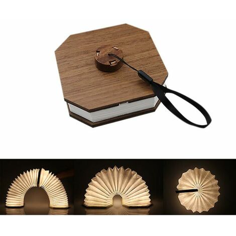 USB Rechargeable Natural Wood Smart Accordion Light Desk Lamp (Black Wood)