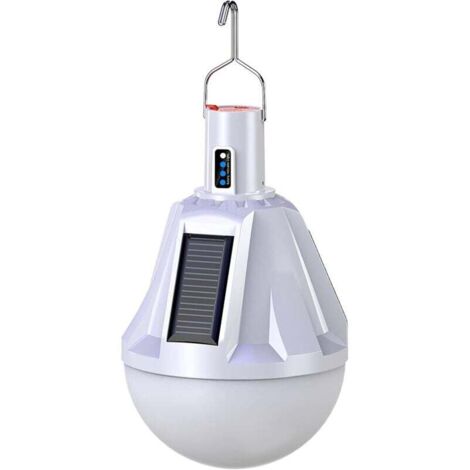 USB rechargeable, waterproof solar LED bulb for outdoor use. Remote control included.