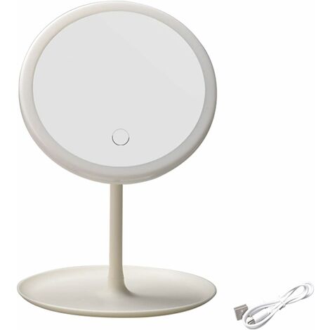 USB Round Makeup Mirror with Light.Rechargeable Lighted Vanity Mirror.Dressing Table Mirror with LED 3 Color Dimmable.Touch Switch.Detachable.Portavke.Traveling Cosmetic Mirror.