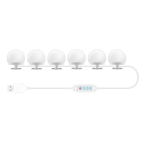 USB-Schminkspiegelleuchte, dreifarbige und dimmbare Beleuchtung, Schminkspiegelbirne (6er-Pack)