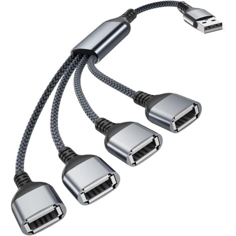 USB-Splitterkabel, 4 Anschlüsse, 0,5 m, 4-in-1 Typ A Stecker auf Buchse, Splitter, Nylon, Mehrfachkabel, Mehrfachsteckdosenleiste, Extender, Hub, Ladegerät, Split für Mac, PC, TV, Auto, PS4 PS5, Xbox 