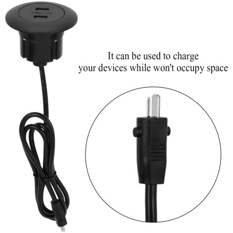 USB-Steckdose für Sessel/Sofa – Doppelte USB-Buchse mit Schnellladefunktion und blauer LED-Beleuchtung – Schwarzes ABS