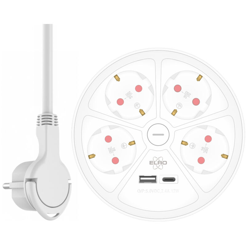 Elro Usb Steckdosenleiste 4 Fach Mit 2-poligem Schalter, Kindersicherung Weiß, Ø 14cm
