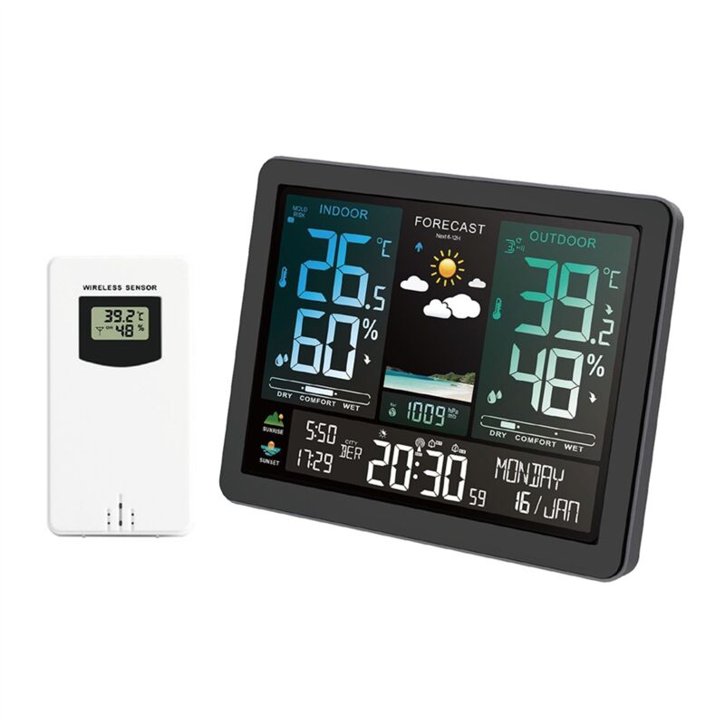 Image of Tlily - USB-Stecker Außenthermometer Multifunktionale Wetteruhr Digitales drahtloses Hygrometer