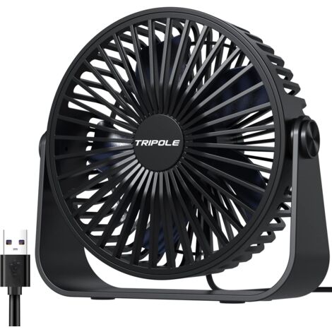 USB-Tischventilator, 3-Gang-Tischventilator, 360° verstellbarer leiser Ventilator, tragbarer Ventilator für Büro, Zuhause, Schlafzimmer, Auto, Outdoor-Camping – Schwarz