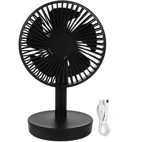 USB-Tischventilator mit 3 Geschwindigkeitsstufen, 5 Flügeln, automatischer Drehbewegung des Ventilatorkopfes, sanfter Luftstrom, Schwarz, für den persönlichen Gebrauch