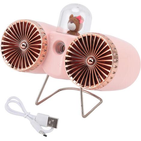 USB-Tischventilator mit Bärenmotiv, 3 Geschwindigkeitsstufen, Nachtlicht, für Homeoffice und Studentenwohnheim, rosa
