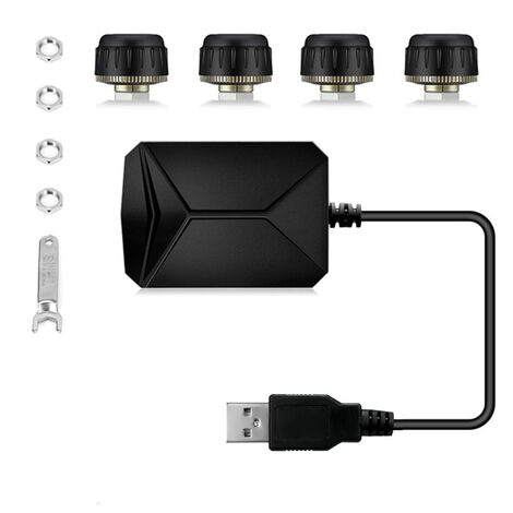 USB-TPMS-Reifendrucküberwachung für Android-Navigation, Reifendrucküberwachung, Alarmsystem, drahtlose Übertragung mit 4 externen Sensoren (schwarz-externer Sensor)