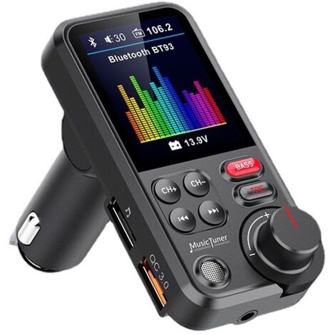 USB Transmetteur FM Bluetooth, Adaptateur autoradio Bluetooth avec Microphone Puissant avec écran Couleur de 1,8", Prend en Charge Le Lecteur de Musique QC3.0, aigus et Graves