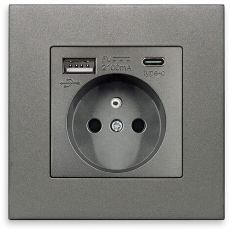 USB-Typ-C-Steckdose, Ladeanschluss, Heimnetzteil, EU-Standardstecker, AC 110–250 V, 16 A (grau)