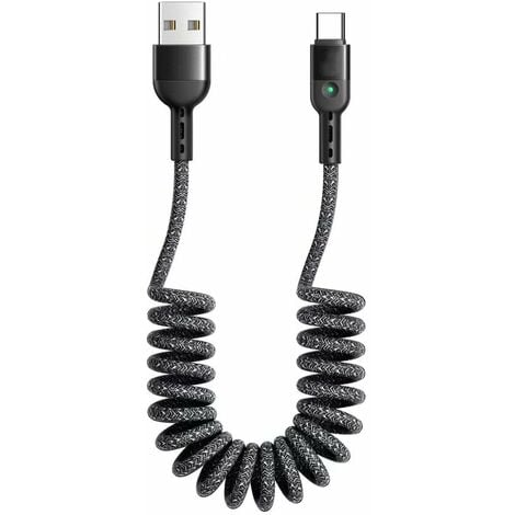 USB type C cable, spiral cable USB C to USB 2.0 cable, extension and data transfer cable USB C charging cable for Huawei Mate 9, MacBook, iPad Pro 2018, Galaxy S9 / S8 and more
