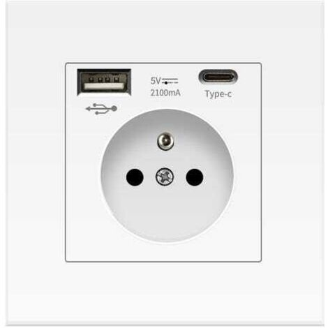 USB & Type-C Wall Socket, 2.1A PC Power Outlet, 16A 250V, White