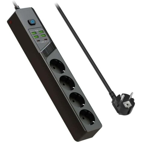 USB-Überspannungsschutz-Steckdosenleiste, 4 Steckdosen mit 4 USB-A-Anschlüssen + 2 USB-C-Anschlüssen, Ladegerät, Überspannungsschutz-Steckdosenleisten mit 2 m Kabel für Smartphone, Zuhause, Büro – Sch
