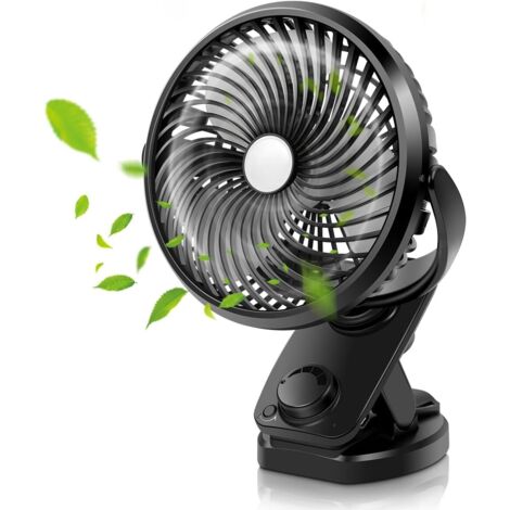 USB Ventilator, 5000mAh Leise Mini Tischventilator Clip Fan, Auto-Oszillierend, 360° Drehung Wiederaufladbarer Stufenloser Geschwindigkeit Tragbare Lüfter für Büro Kinderwagen, 17cm Blätter