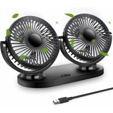 YOYO USB-Ventilator, Mini-Ventilator, Doppelkopf, 360° drehbar, 3 Geschwindigkeiten, tragbarer Ventilator für Auto/Tisch/Camping/Angeln usw.