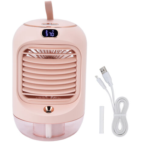 USB-Ventilator mit Luftbefeuchter und Aromatherapie – 3 Geschwindigkeitsstufen, Mini-Tischventilator mit Nachtlicht, Rosa