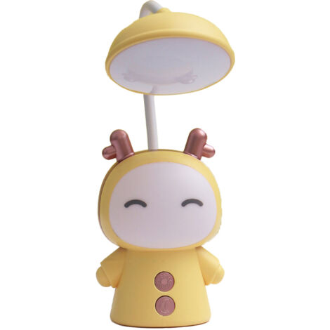 USB-wiederaufladbare Kinder-Schreibtischlampe – ABS-PC – 2 Helligkeitsstufen – Cartoon-Form – Gelb