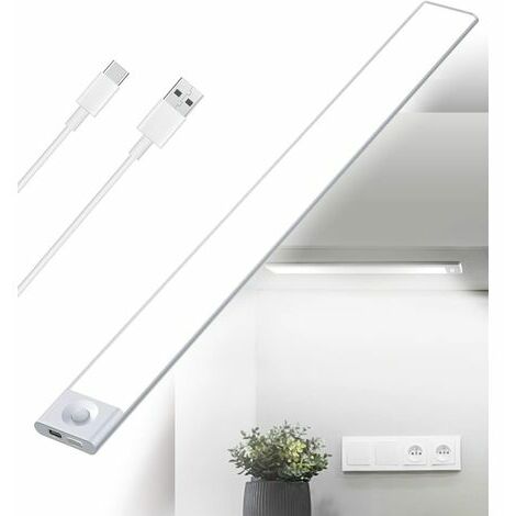 MEZHENG USB wiederaufladbare LED-Küchen-Unterschrankleuchte, 2500 mAh, 40 cm, dimmbar, Bewegungsmelder, Schrankleuchte, LED-Leiste, kabellos, wiederaufladbar, batteriebetrieben, PIR-Sensorleuchte für Innentre
