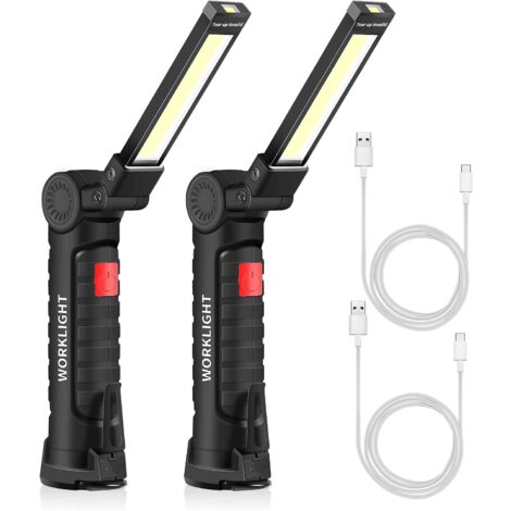 USB wiederaufladbare Taschenlampe, LED-Taschenlampe, Arbeitsleuchte, tragbar, magnetischer Haken zum Aufhängen für Outdoor, Camping, Reparaturlampe (2 Stück, klein)