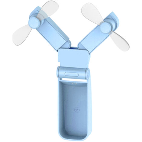 USB-wiederaufladbarer, faltbarer Mini-Tischventilator mit zwei Köpfen für drinnen und draußen, tragbar, blau