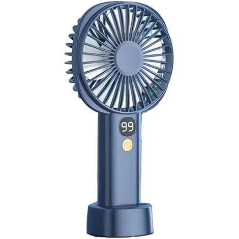 USB-wiederaufladbarer Handventilator – 5 Geschwindigkeitsstufen, leiser Betrieb mit Akkuanzeige – Dunkelblau