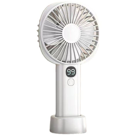 USB-wiederaufladbarer Handventilator – 5 Geschwindigkeitsstufen, leiser Betrieb mit Akkuanzeige – Weiß