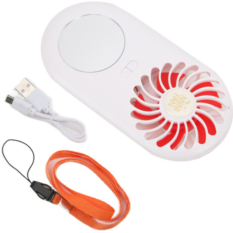 USB-wiederaufladbarer Handventilator mit Spiegel, für Kinder und Erwachsene – Rot