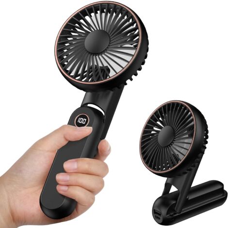 USB-wiederaufladbarer Mini-Handventilator mit 2500-mAh-Akkubasis, 5 Modi (schwarz)