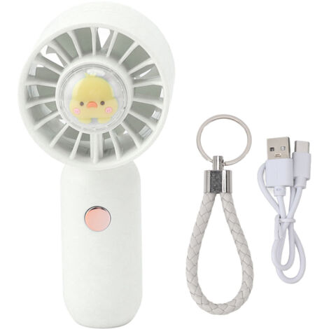 USB-wiederaufladbarer Taschenventilator – Mini-Ventilator für den persönlichen Gebrauch mit Handschlaufe und 500-mAh-Akku – Weiß