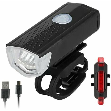 SOLEIL USB wiederaufladbares Fahrrad-Nachtfahr-Sicherheitswarnlicht, schwarzes Vorderlicht + rotes Rücklicht 918