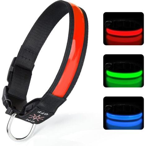 USB wiederaufladbares Hundehalsband mit Licht, verstellbares LED-Hundehalsband mit 3 Lichtmodi für kleine, mittlere und große Hunde, die nachts sicher laufen - Rot - M