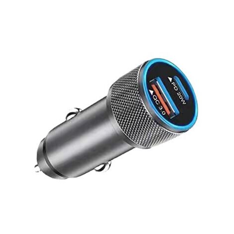 USB-Zigarettenanzünder, USB C PD 20 W Schnelllade-Autoladegerät, USB A QC3.0 Ganzmetall-USB-Zigarettenanzünder-Ladegerät für iPhone 13 12 Huawei LG. NPTERBL