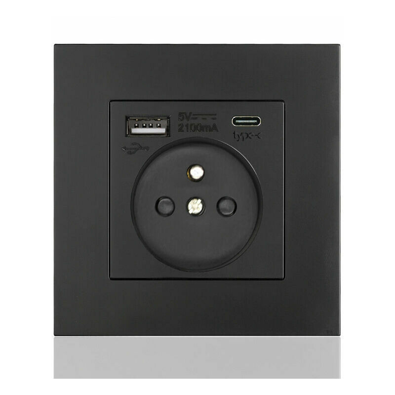 Tumalagia - USB16A Type 86, number of sockets: 2 holes, number of usb ports: 1, number of Type-C ports: 1, safe and firm (black square)