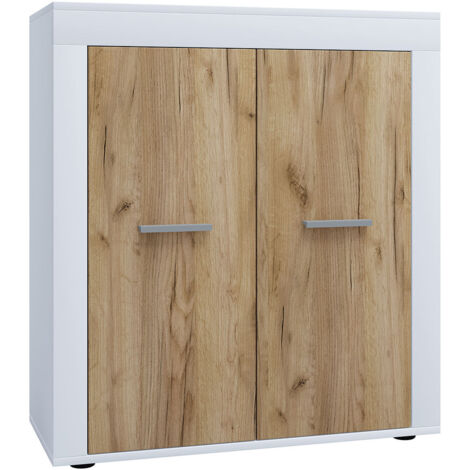 Usilo Sideboard 2 Türen weiß, Eiche dekor.