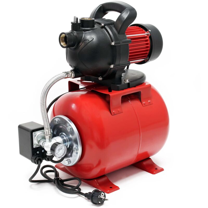 Wiltec Station d'eau domestique avec Pressostat, Manomètre & Réservoir – 440 x 270 x 530 mm – 1000 W / 3500 l/h – Refoulement 44 m – avec Poignée de