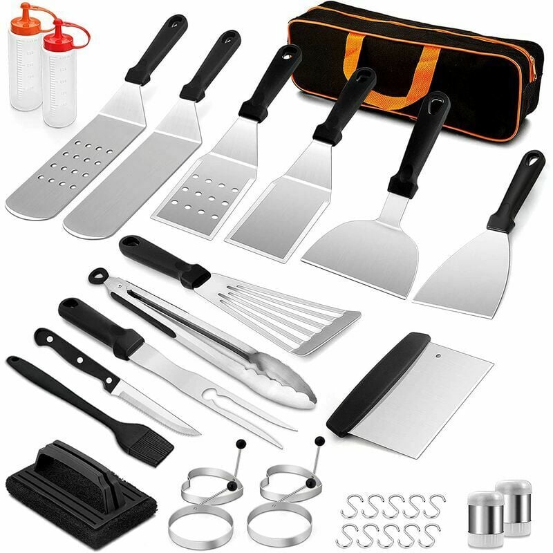 Ustensile de barbecue Lot de 22 accessoires de plaque de cuisson, spatules en métal pour plaque de cuisson professionnelle en acier inoxydable