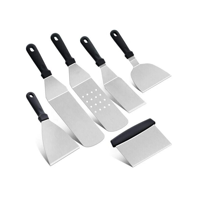 Umnuou - Ustensile de barbecue,Lot de 6 Cuisine Spatule En Acier Inoxydable Griller Spatule Gratter Crêpes Teppanyaki Cuisine Outil De Cuisson