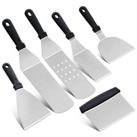 Ustensile de barbecue,Lot de 6 Cuisine Spatule En Acier Inoxydable Griller Spatule Gratter Crêpes Teppanyaki Cuisine Outil De Cuisson