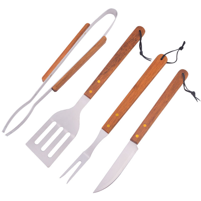 Ustensiles de barbecue, kit de barbecue, accessoires de barbecue, ensemble de 4 outils de barbecue en acier inoxydable, cuisinière avec manche en