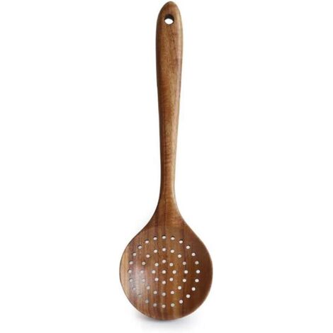 Ustensiles de cuisine en teck, passoire, louche, écumoire, spatule, cuillère à riz en bois à long manche, ustensiles naturels,