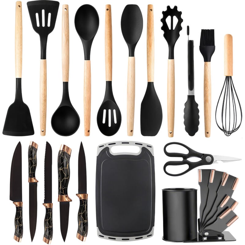 Rapanda - Ustensiles de Cuisine Set de 20, Silicone antiadhésif Accessoires de Cuisine, Ensemble complet d'ustensiles de cuisine résistants aux
