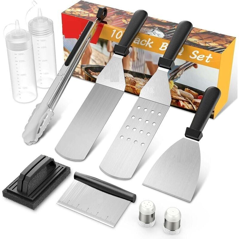 Ustensiles pour Plancha 10 Pièces Spatule pour Barbecue Acier Inoxydable Accessoire Plancha Kit Plancha pour Teppanyaki