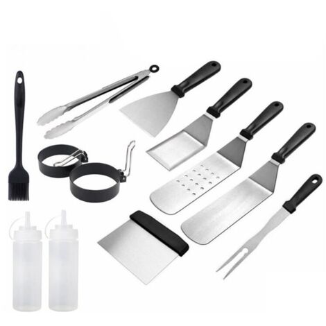 Ustensiles pour Plancha 12 Pièces Spatule pour Barbecue Acier Inoxydable Accessoire Plancha Kit Plancha pour Teppanyaki