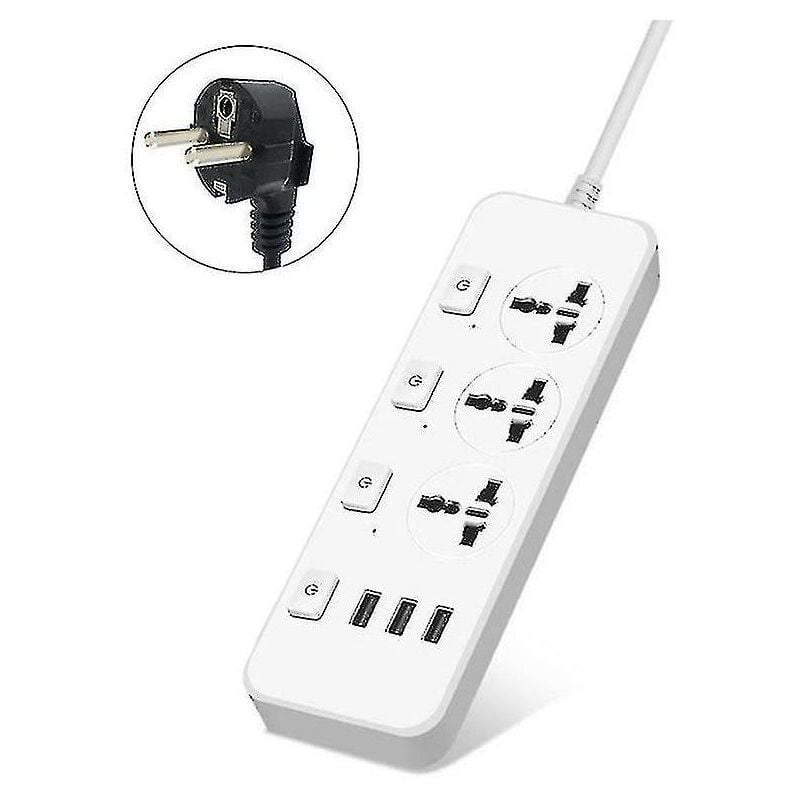 Us/uk/eu Power Strip 5v2.1a Surge Protector With 3 Outlets & 3 Usb Ports