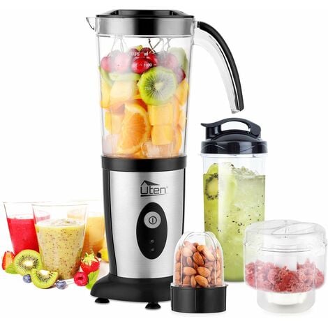 ZEEGMA VITAMINE Frullatore multifunzione 4 in 1 da 1050 W con brocca da 1  litro, frullatore elettrico per smoothie con blocco sicuro, macinacaffè,  lame a croce, 2 bottiglie sportive da 600 ml : : Casa e cucina