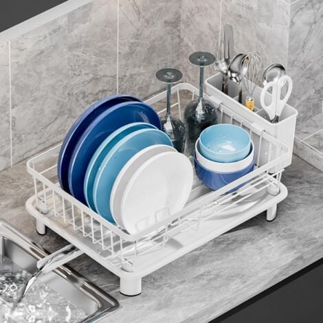 Utensil Drainer, Space Saving Utensil Drainer, Utensil Drainer for Kitchen Counter, Kitchen Drainer with Removable Utensil Holder, Drain Board and Adjustable Spout, 11"L x 15"W, White