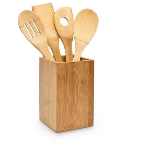 Utensile da cucina in bambù 5 parti con supporto