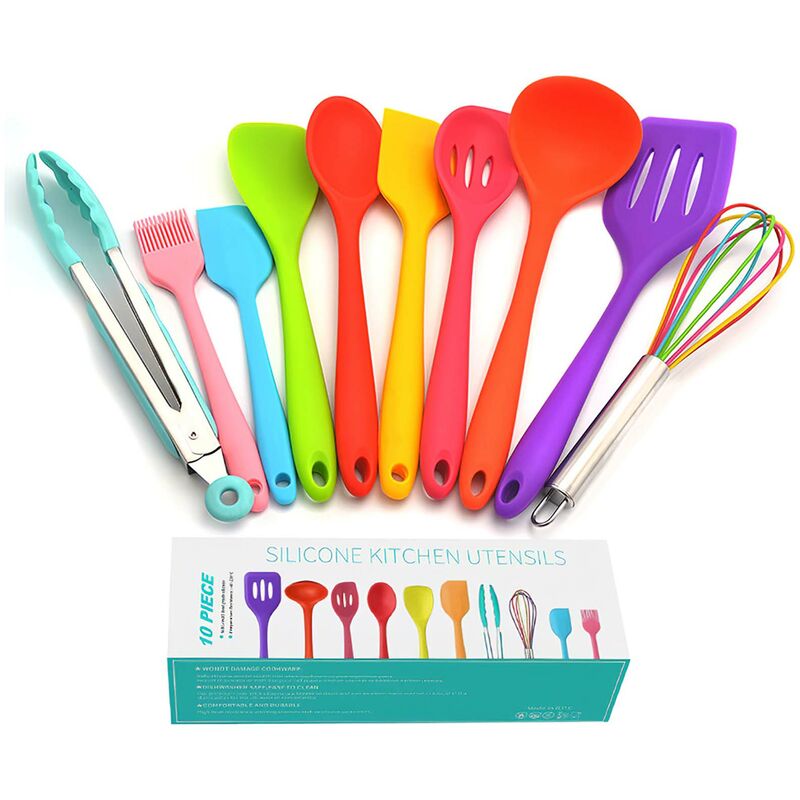 

Happyshopping - Utensilios de cocina Set 10 Uds Utensilios de cocina antiadherentes de silicona coloridos en todo el conjunto de utensilios de cocina