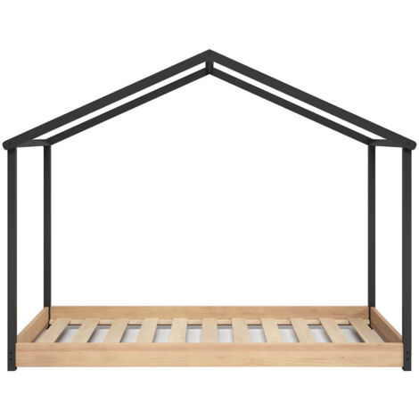 UTHER - Lit Cabane 90x200cm Gris Anthracite et Naturel