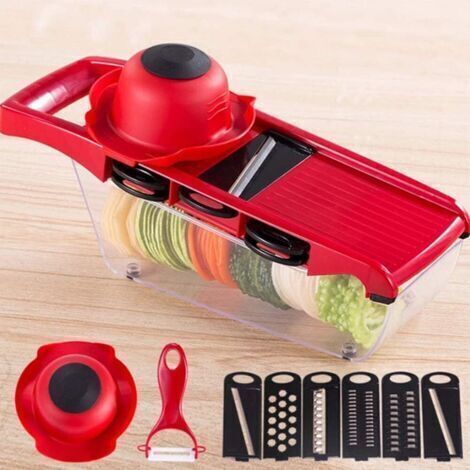 Utilisation domestique Multifonction Hachoir à légumes Trancheuse de légumes Dicer Hachoir à oignon Coupe-fruits et fromage 6 Lames de sécurité interchangeables rouge